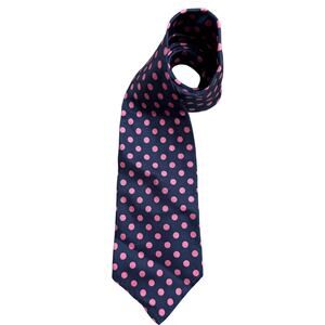 Andrew Scott Handmade Silk Tie Navy Pink Polka Dot Mens Necktie